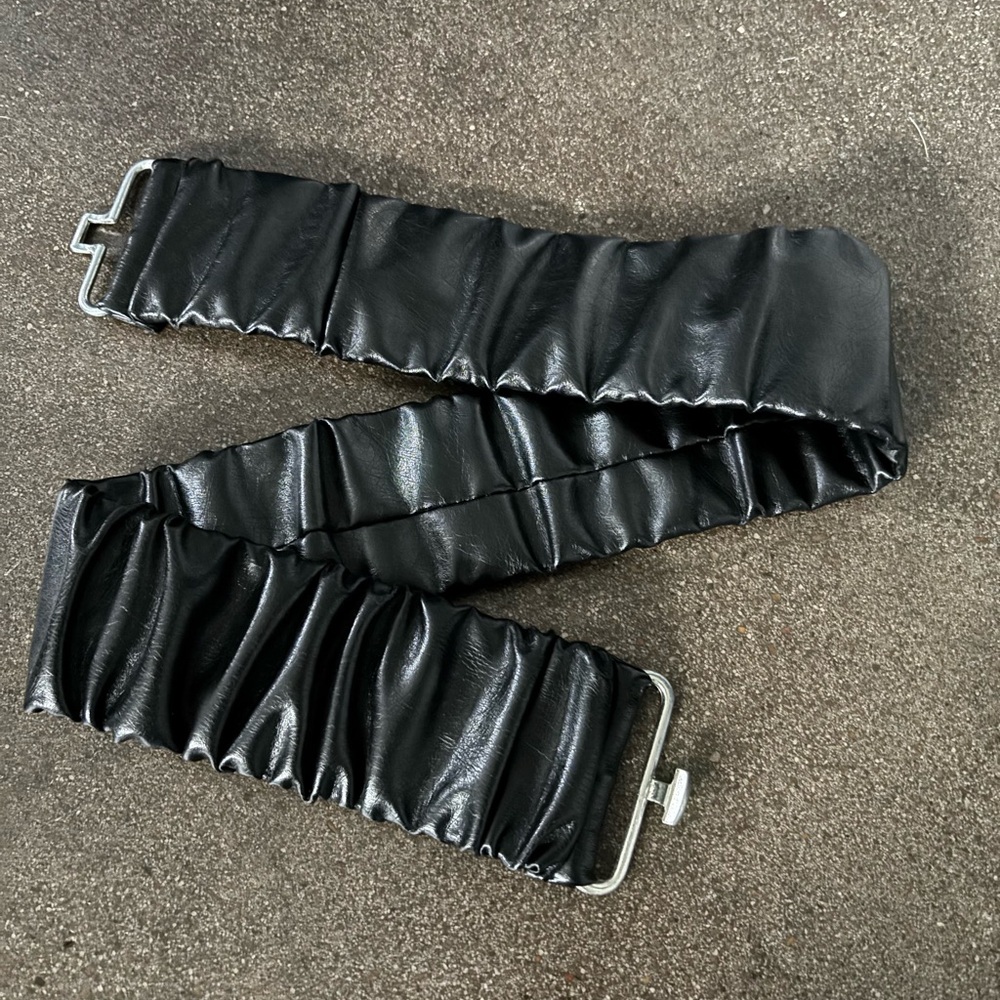 Vintage Black Ruched Belt with Silver Buckle